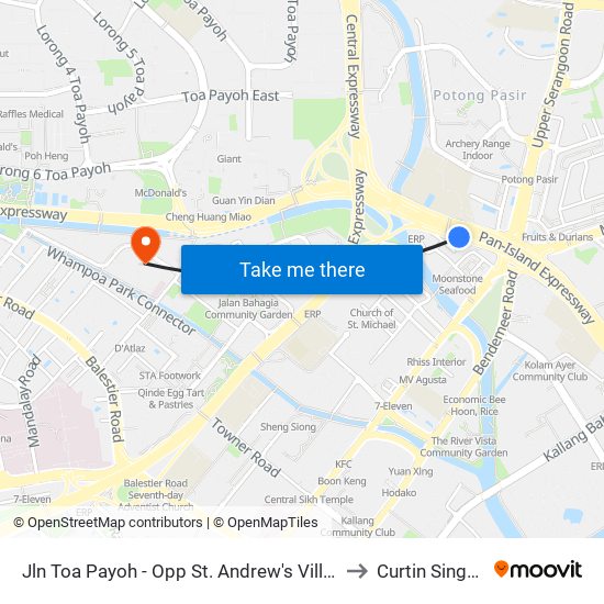 Jln Toa Payoh - Opp St. Andrew's Village (60089) to Curtin Singapore map