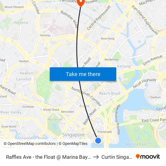 Raffles Ave - the Float @ Marina Bay (02051) to Curtin Singapore map