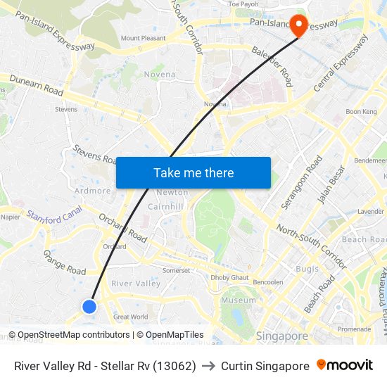 River Valley Rd - Stellar Rv (13062) to Curtin Singapore map