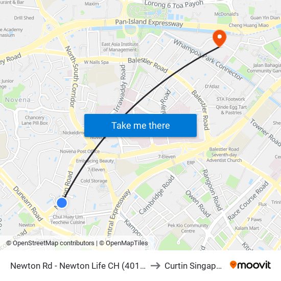 Newton Rd - Newton Life CH (40129) to Curtin Singapore map