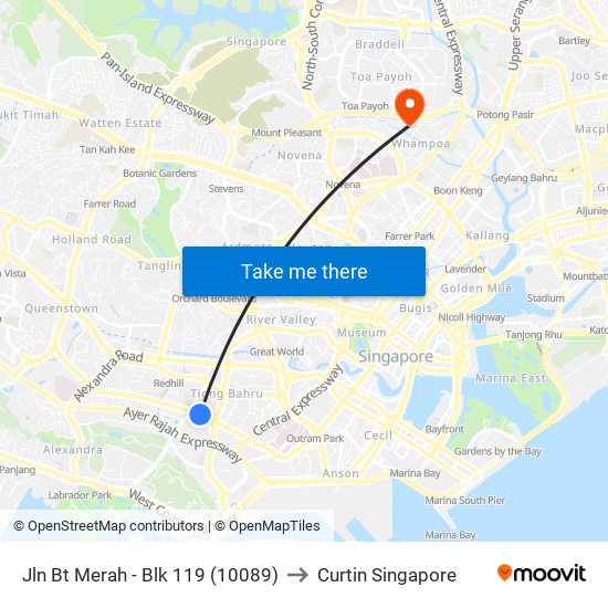 Jln Bt Merah - Blk 119 (10089) to Curtin Singapore map