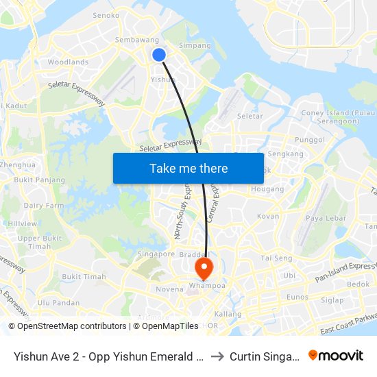 Yishun Ave 2 - Opp Yishun Emerald (59529) to Curtin Singapore map