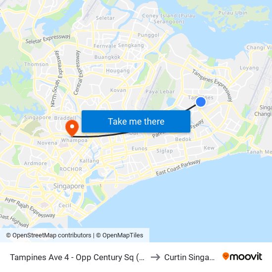 Tampines Ave 4 - Opp Century Sq (76139) to Curtin Singapore map