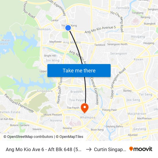 Ang Mo Kio Ave 6 - Aft Blk 648 (55201) to Curtin Singapore map