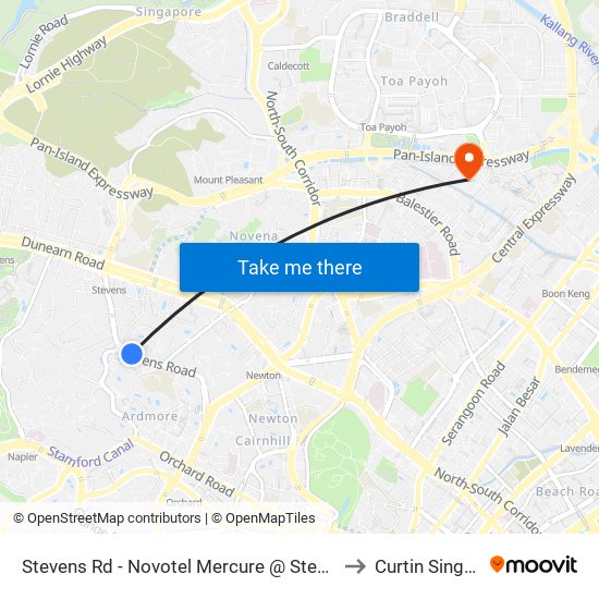 Stevens Rd - Novotel Mercure @ Stevens (40209) to Curtin Singapore map