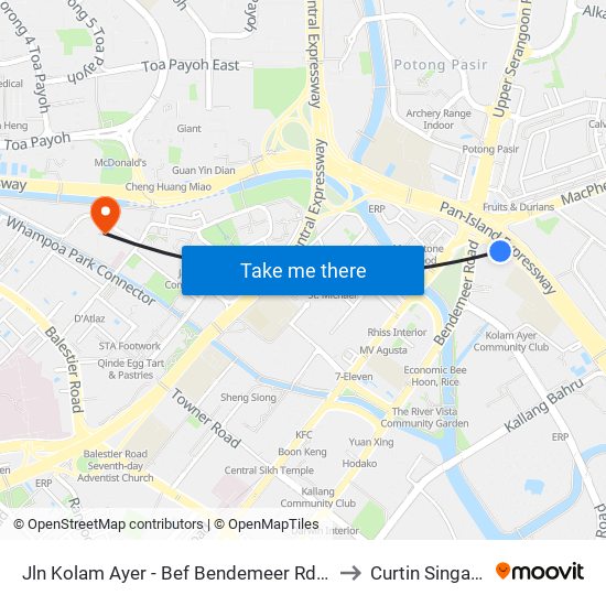 Jln Kolam Ayer - Bef Bendemeer Rd (60079) to Curtin Singapore map