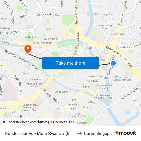 Bendemeer Rd - Mom Svcs Ctr (60179) to Curtin Singapore map