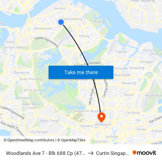 Woodlands Ave 7 - Blk 688 Cp (47619) to Curtin Singapore map