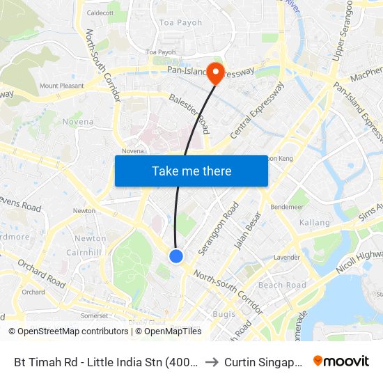 Bt Timah Rd - Little India Stn (40019) to Curtin Singapore map