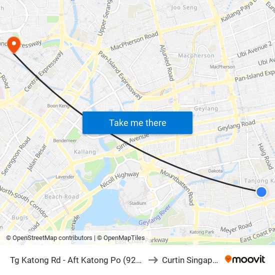 Tg Katong Rd - Aft Katong Po (92161) to Curtin Singapore map