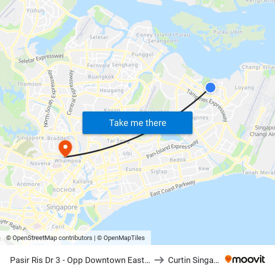 Pasir Ris Dr 3 - Opp Downtown East (78101) to Curtin Singapore map