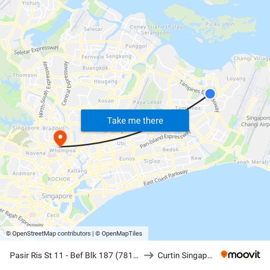 Pasir Ris St 11 - Bef Blk 187 (78181) to Curtin Singapore map