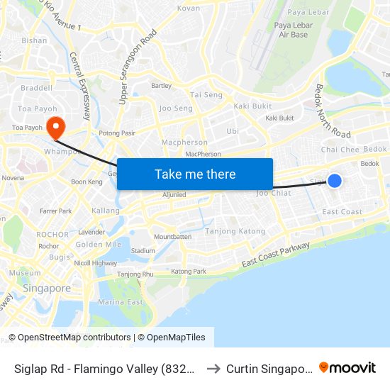 Siglap Rd - Flamingo Valley (83249) to Curtin Singapore map