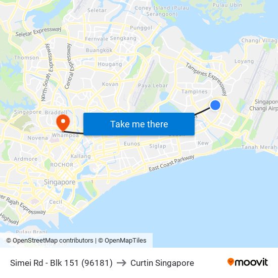 Simei Rd - Blk 151 (96181) to Curtin Singapore map