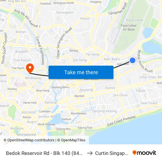 Bedok Reservoir Rd - Blk 140 (84499) to Curtin Singapore map