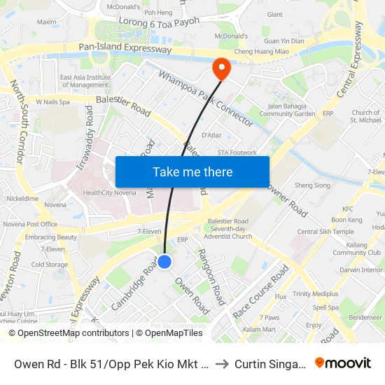 Owen Rd - Blk 51/Opp Pek Kio Mkt (50089) to Curtin Singapore map