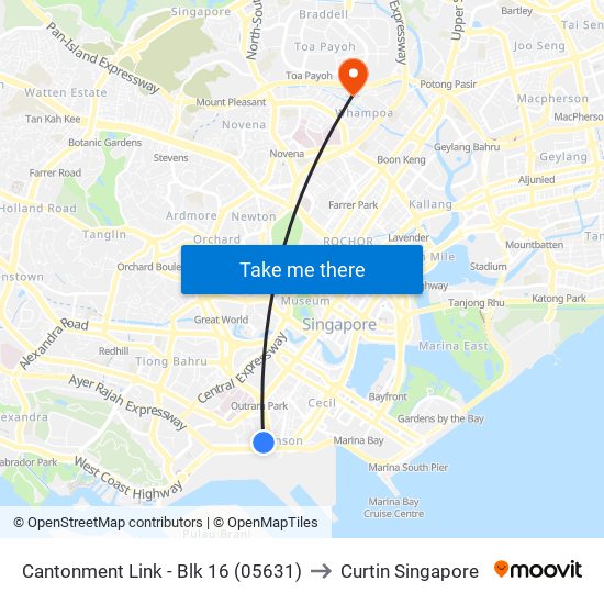 Cantonment Link - Blk 16 (05631) to Curtin Singapore map