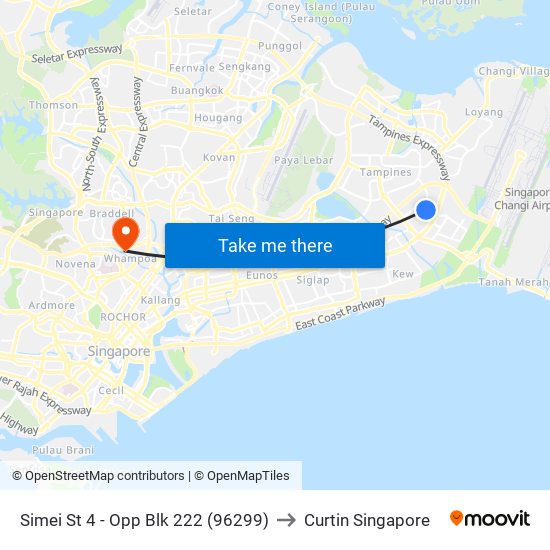 Simei St 4 - Opp Blk 222 (96299) to Curtin Singapore map