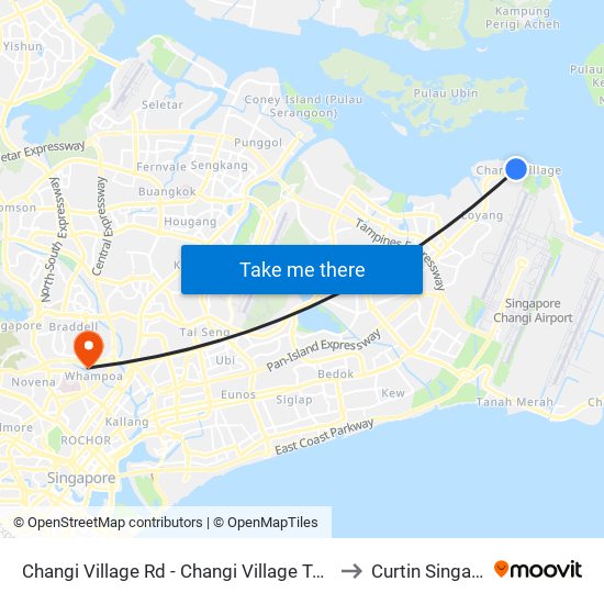 Changi Village Rd - Changi Village Ter (99009) to Curtin Singapore map