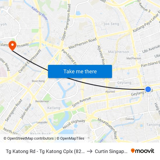 Tg Katong Rd - Tg Katong Cplx (82119) to Curtin Singapore map