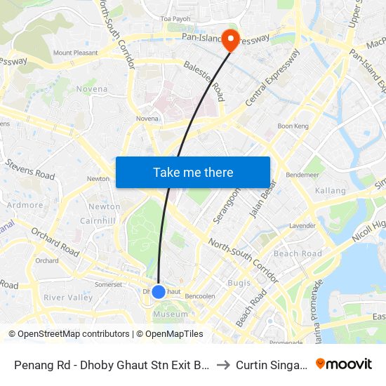 Penang Rd - Dhoby Ghaut Stn Exit B (08031) to Curtin Singapore map