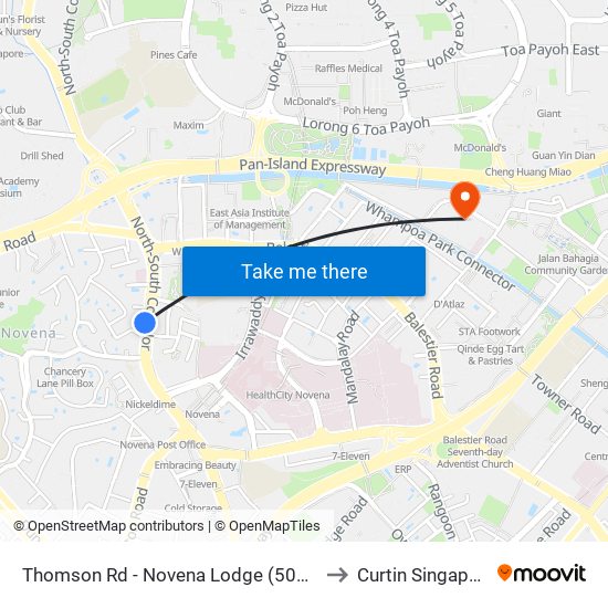 Thomson Rd - Novena Lodge (50041) to Curtin Singapore map