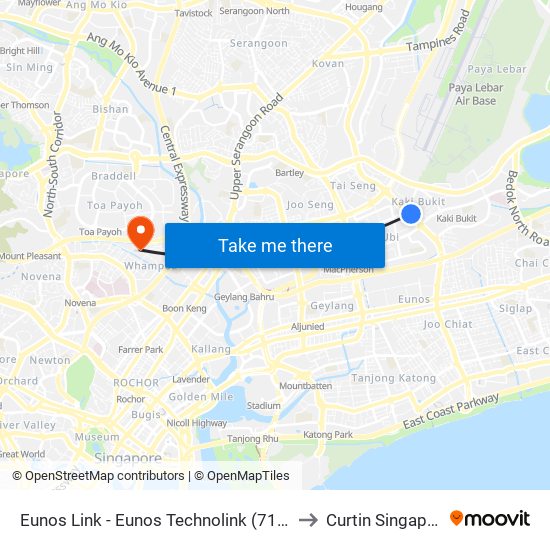 Eunos Link - Eunos Technolink (71081) to Curtin Singapore map