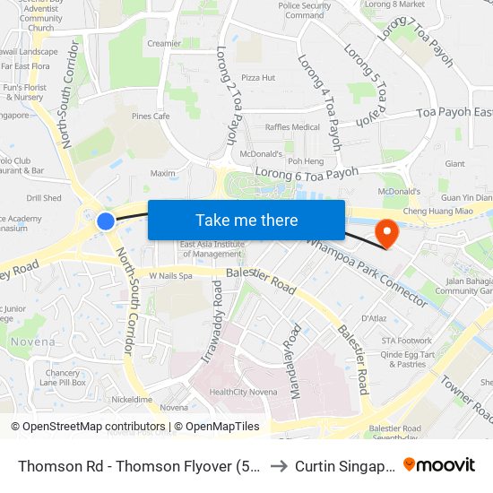 Thomson Rd - Thomson Flyover (51019) to Curtin Singapore map
