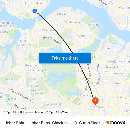 Johor Bahru - Johor Bahru Checkpt (46219) to Curtin Singapore map