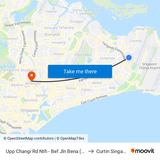 Upp Changi Rd Nth - Bef Jln Bena (97039) to Curtin Singapore map