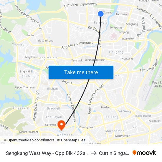 Sengkang West Way - Opp Blk 432a (67561) to Curtin Singapore map