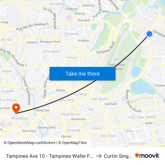 Tampines Ave 10 - Tampines Wafer Fab Pk (75351) to Curtin Singapore map