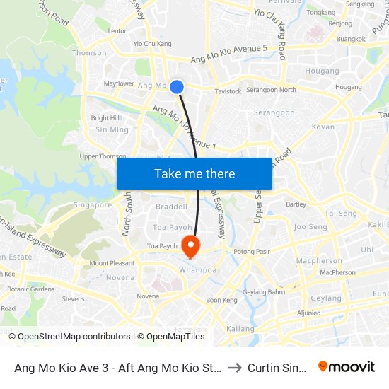 Ang Mo Kio Ave 3 - Aft Ang Mo Kio Stn Exit A (54261) to Curtin Singapore map