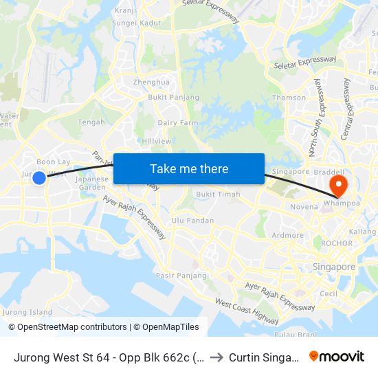 Jurong West St 64 - Opp Blk 662c (22499) to Curtin Singapore map