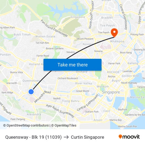 Queensway - Blk 19 (11039) to Curtin Singapore map