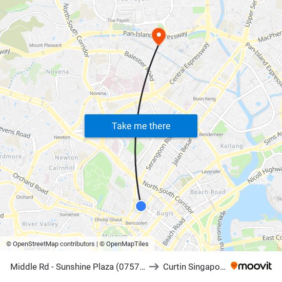 Middle Rd - Sunshine Plaza (07571) to Curtin Singapore map