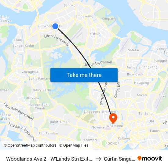Woodlands Ave 2 - W'Lands Stn Exit 5 (46631) to Curtin Singapore map