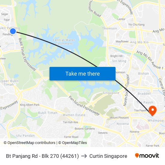 Bt Panjang Rd - Blk 270 (44261) to Curtin Singapore map