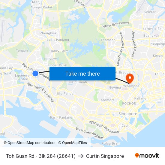 Toh Guan Rd - Blk 284 (28641) to Curtin Singapore map