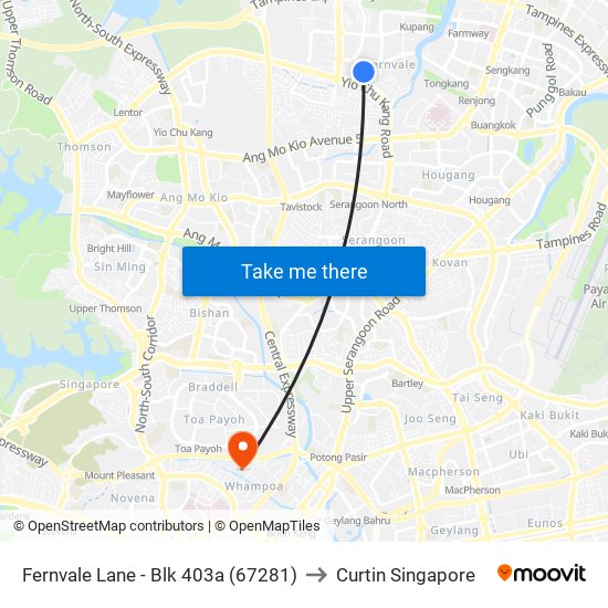 Fernvale Lane - Blk 403a (67281) to Curtin Singapore map