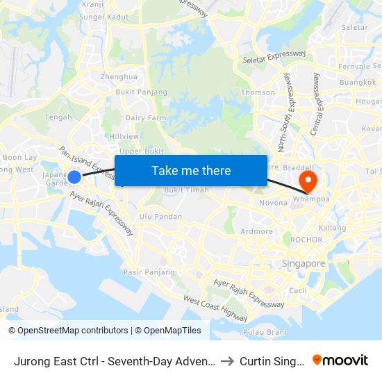 Jurong East Ctrl - Seventh-Day Advent CH (28441) to Curtin Singapore map