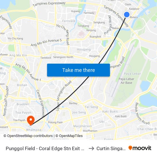 Punggol Field - Coral Edge Stn Exit A (65179) to Curtin Singapore map