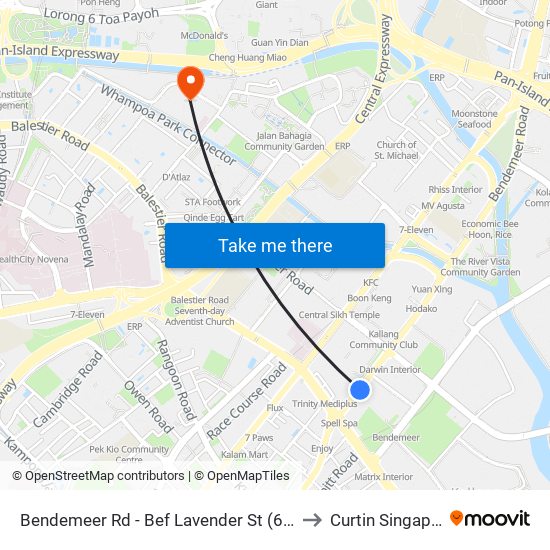Bendemeer Rd - Bef Lavender St (60099) to Curtin Singapore map