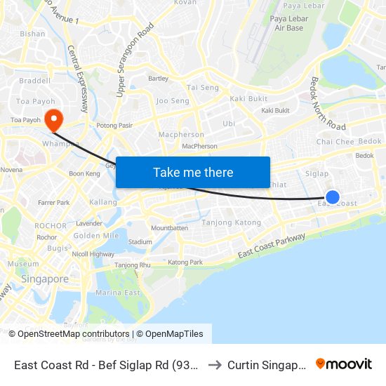 East Coast Rd - Bef Siglap Rd (93061) to Curtin Singapore map