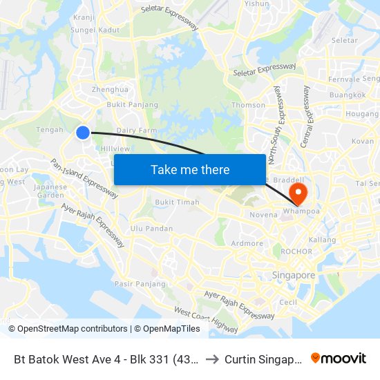 Bt Batok West Ave 4 - Blk 331 (43491) to Curtin Singapore map