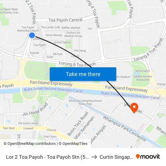 Lor 2 Toa Payoh - Toa Payoh Stn (52189) to Curtin Singapore map