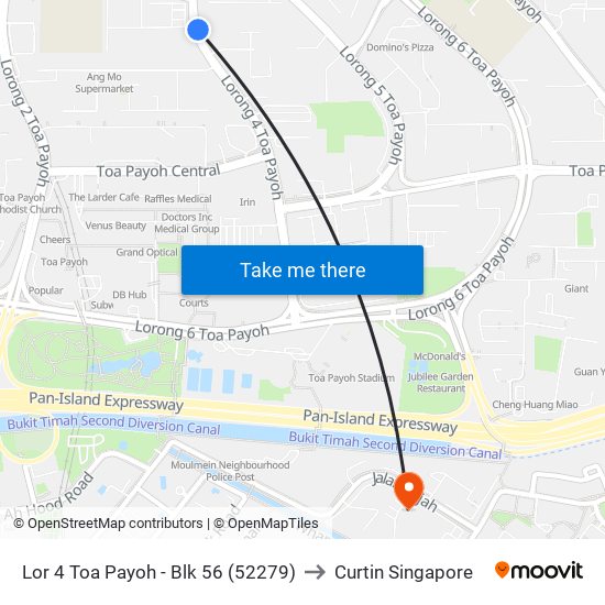 Lor 4 Toa Payoh - Blk 56 (52279) to Curtin Singapore map