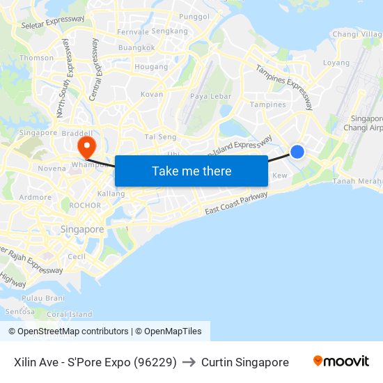 Xilin Ave - S'Pore Expo (96229) to Curtin Singapore map