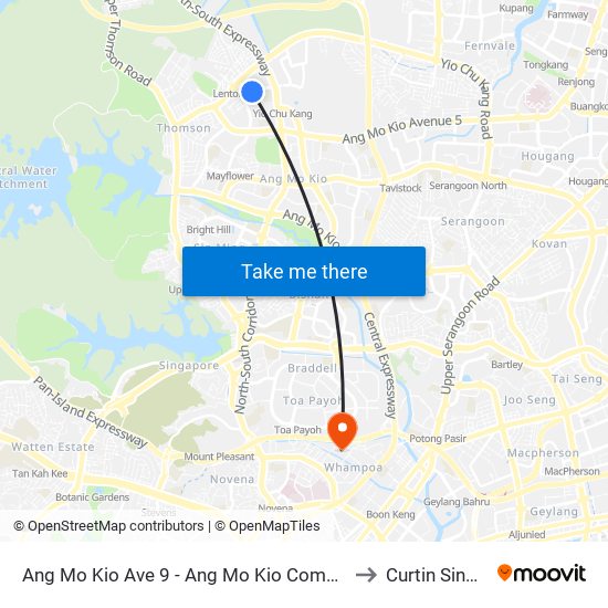 Ang Mo Kio Ave 9 - Ang Mo Kio Comm Hosp (55151) to Curtin Singapore map