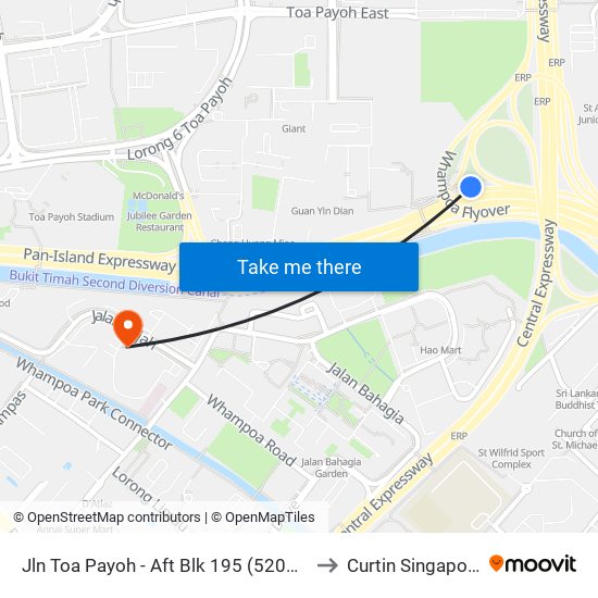 Jln Toa Payoh - Aft Blk 195 (52081) to Curtin Singapore map